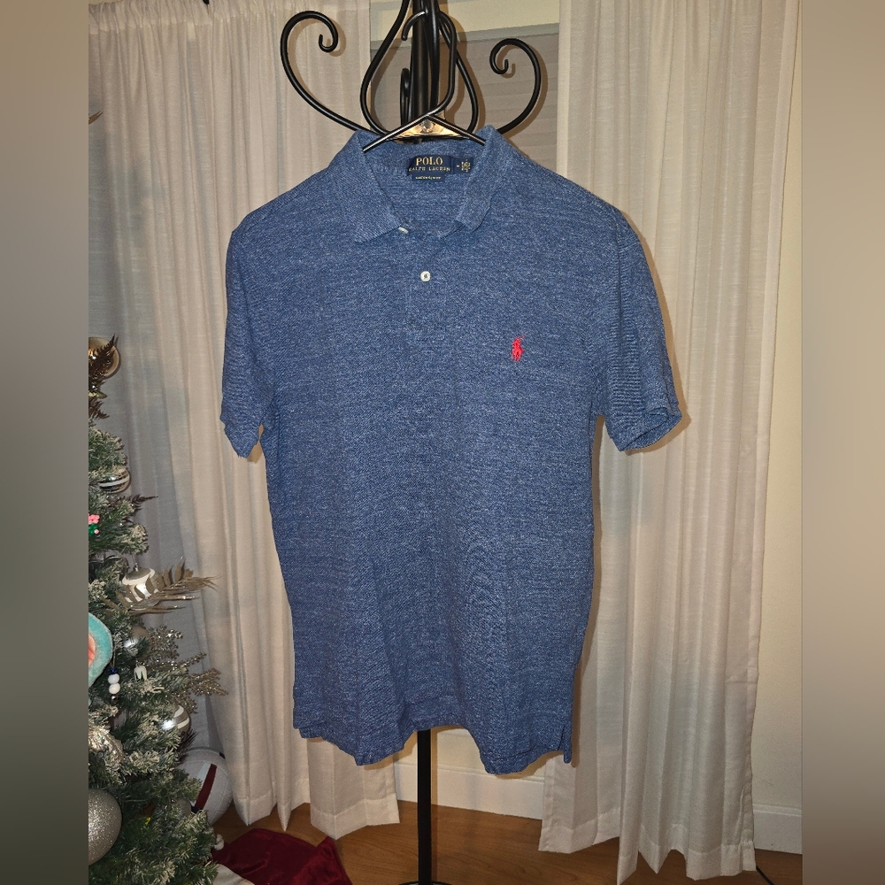 Ralph Lauren Men's Blue Polo with Red Logo